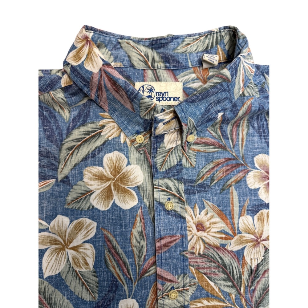 Reyn Spooner Mens 3XL Blue Floral Hibiscus Hawaiian Button Down Shirt Tropical - Picture 3 of 10